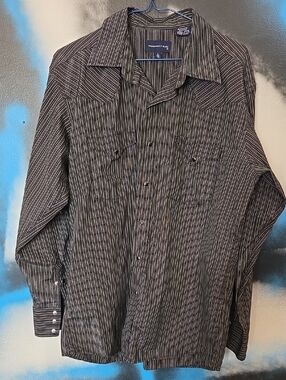 Panhandle Slim Black and White/Silver Striped Western Button-Down Shirt..snaps